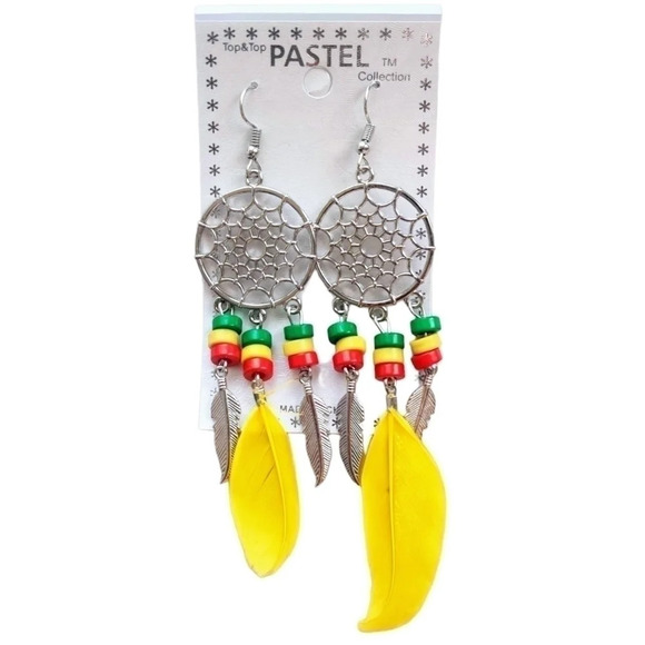 DREAMCATCHER Silver-Tone Beaded Feather Dangle Earrings - Picture 1 of 2